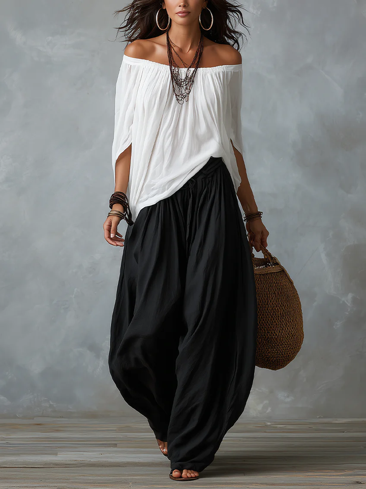 Bohemian Outfit for Women: Loose Top and Wide-Leg Pants