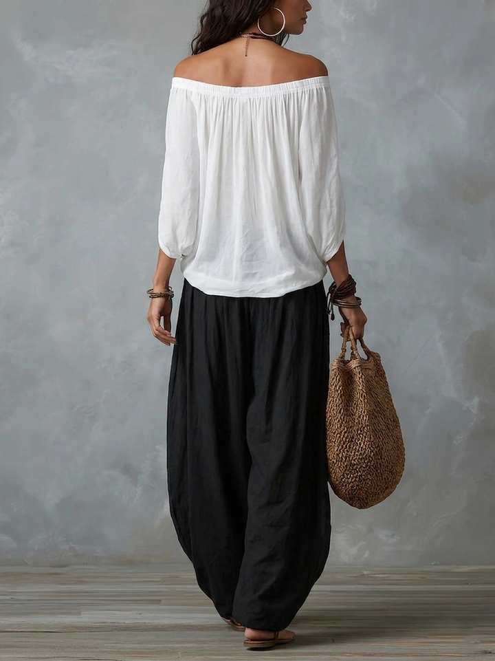 Bohemian Outfit for Women: Loose Top and Wide-Leg Pants