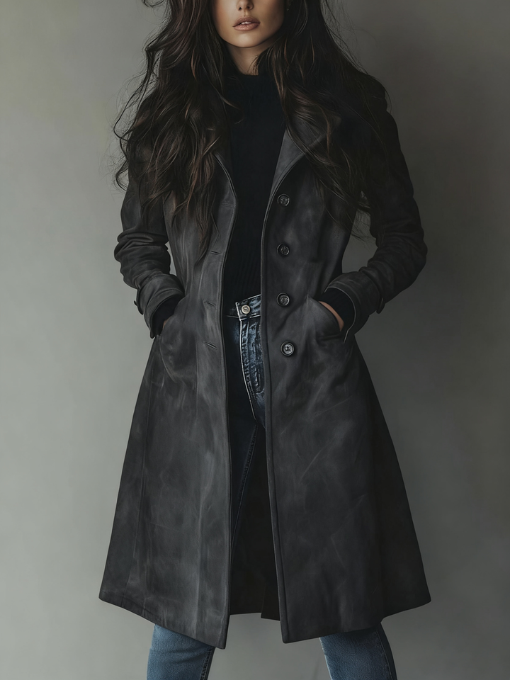 Manteau Long Femme en Boutonnée Style Trench