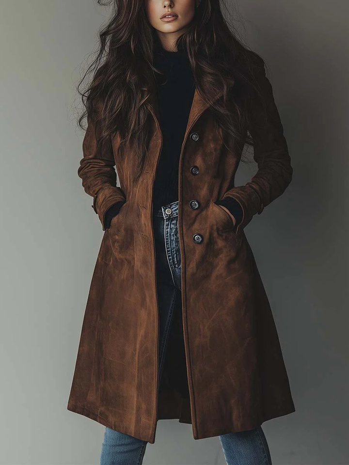 Manteau Long Femme en Boutonnée Style Trench