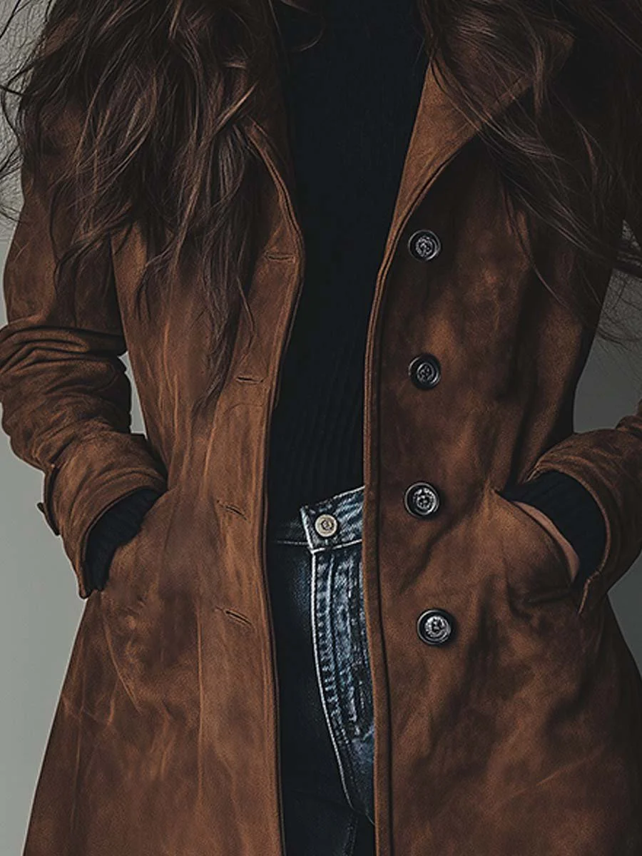 Manteau Long Femme en Boutonnée Style Trench