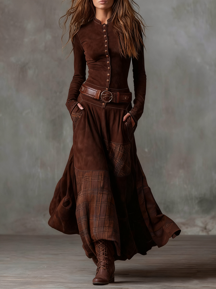 Vestido largo de mujer, de manga larga, estilo bohemio y fluido