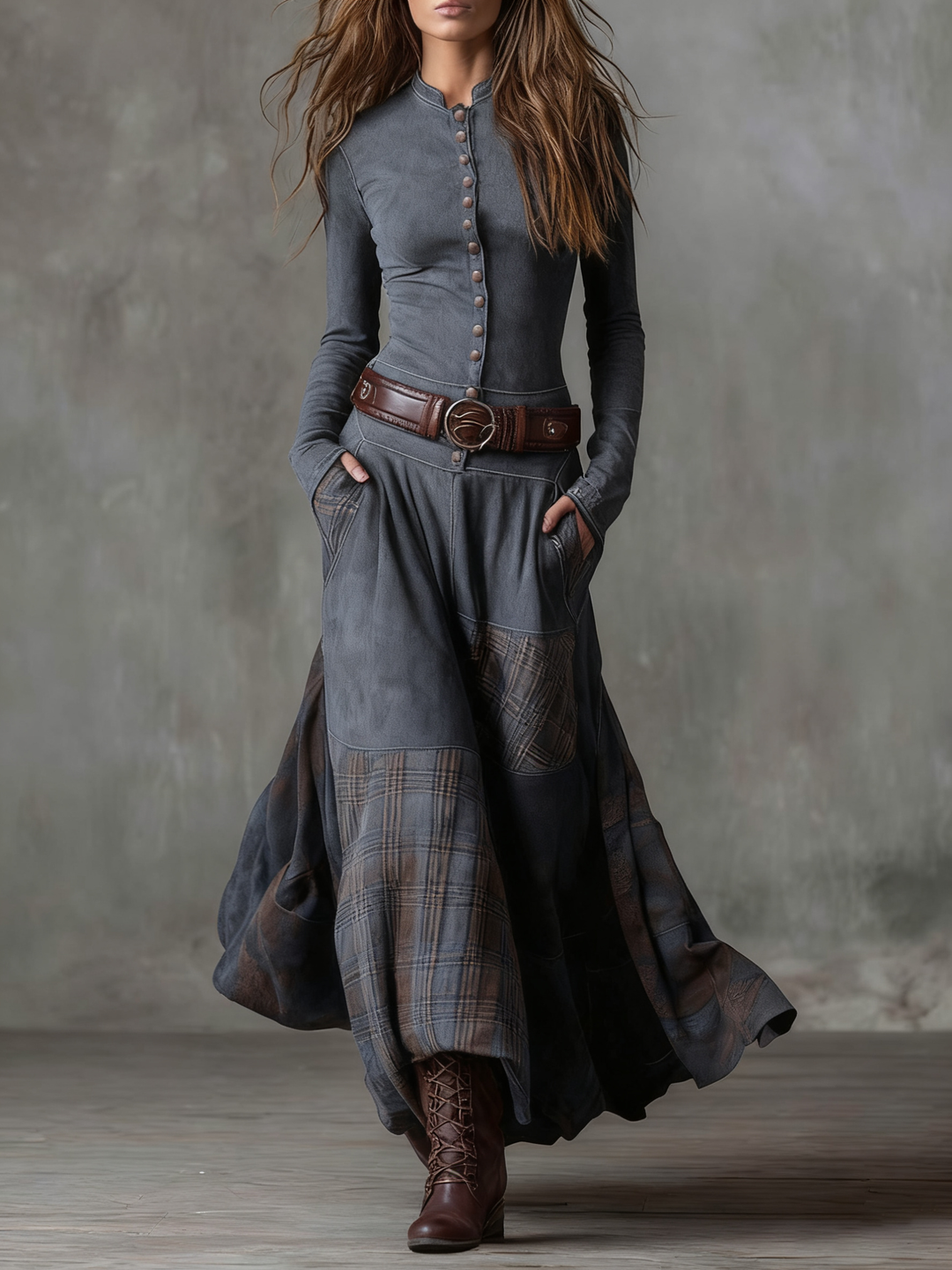 Vestido largo de mujer, de manga larga, estilo bohemio y fluido