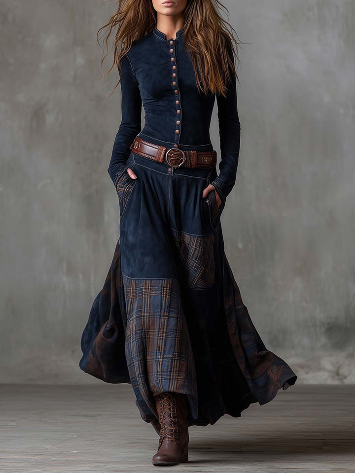Vestido largo de mujer, de manga larga, estilo bohemio y fluido