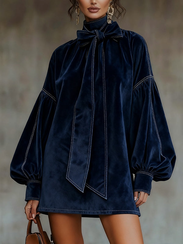 Robe Femme Courte Élégante à Col Lavallière