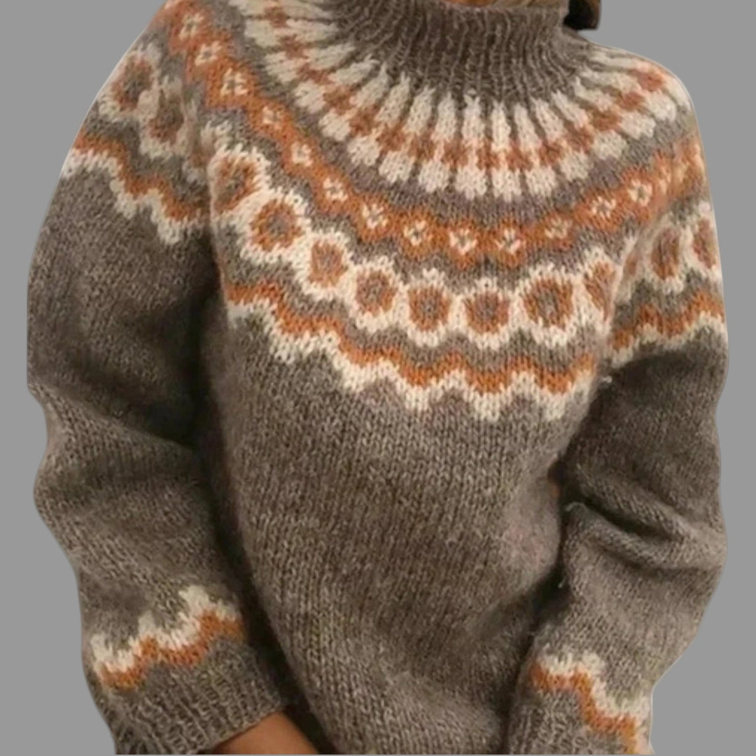 Pull Nordique en Maille à Col Montant pour Femme