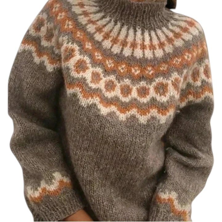 Pull Nordique en Maille à Col Montant pour Femme