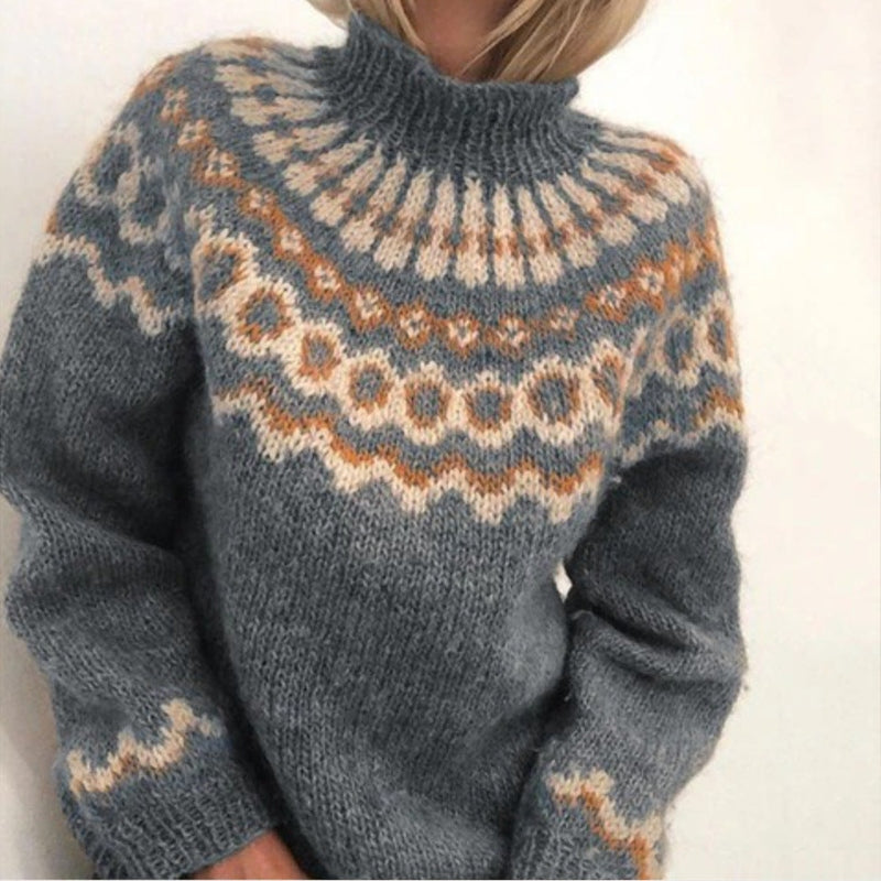 Pull Nordique en Maille à Col Montant pour Femme