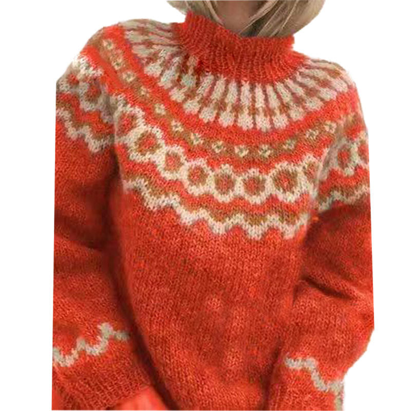 Pull Nordique en Maille à Col Montant pour Femme