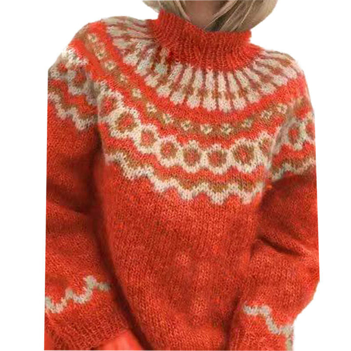 Pull Nordique en Maille à Col Montant pour Femme