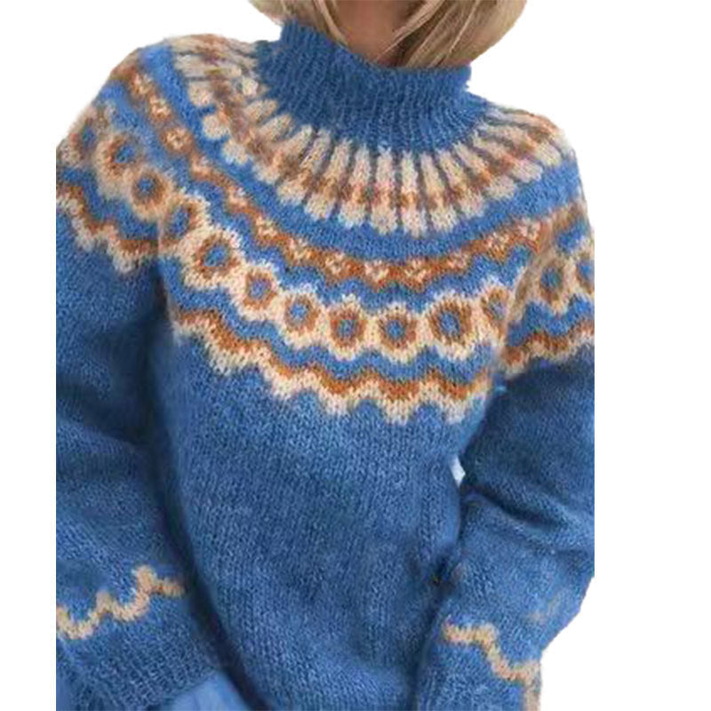 Pull Nordique en Maille à Col Montant pour Femme