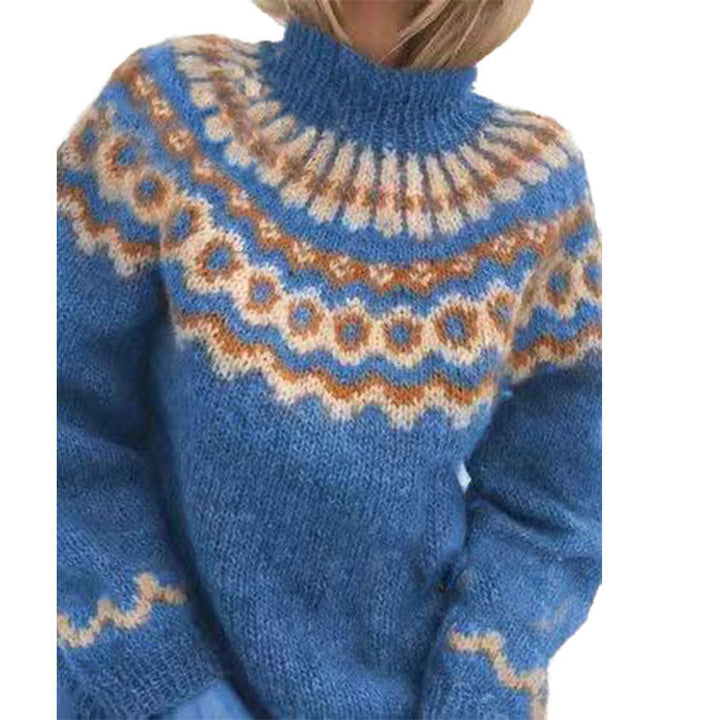 Pull Nordique en Maille à Col Montant pour Femme