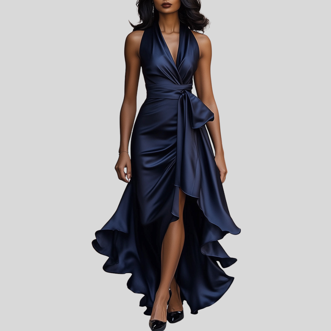 Elegant Draped Satin Maxi Dress for Women, Evening