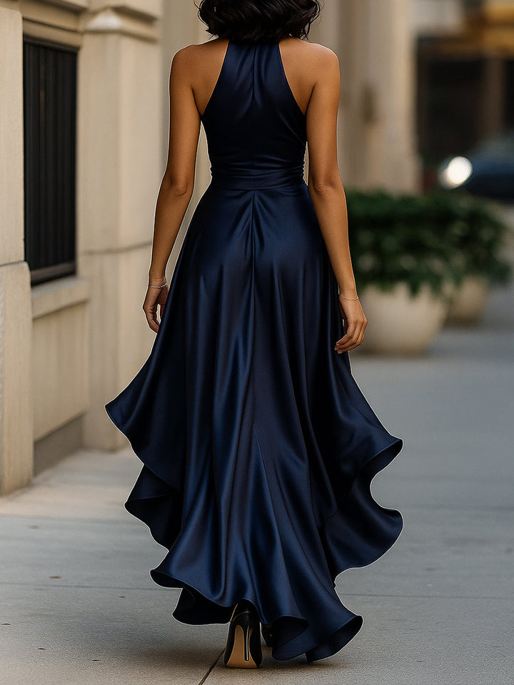 Elegant Draped Satin Maxi Dress for Women, Evening