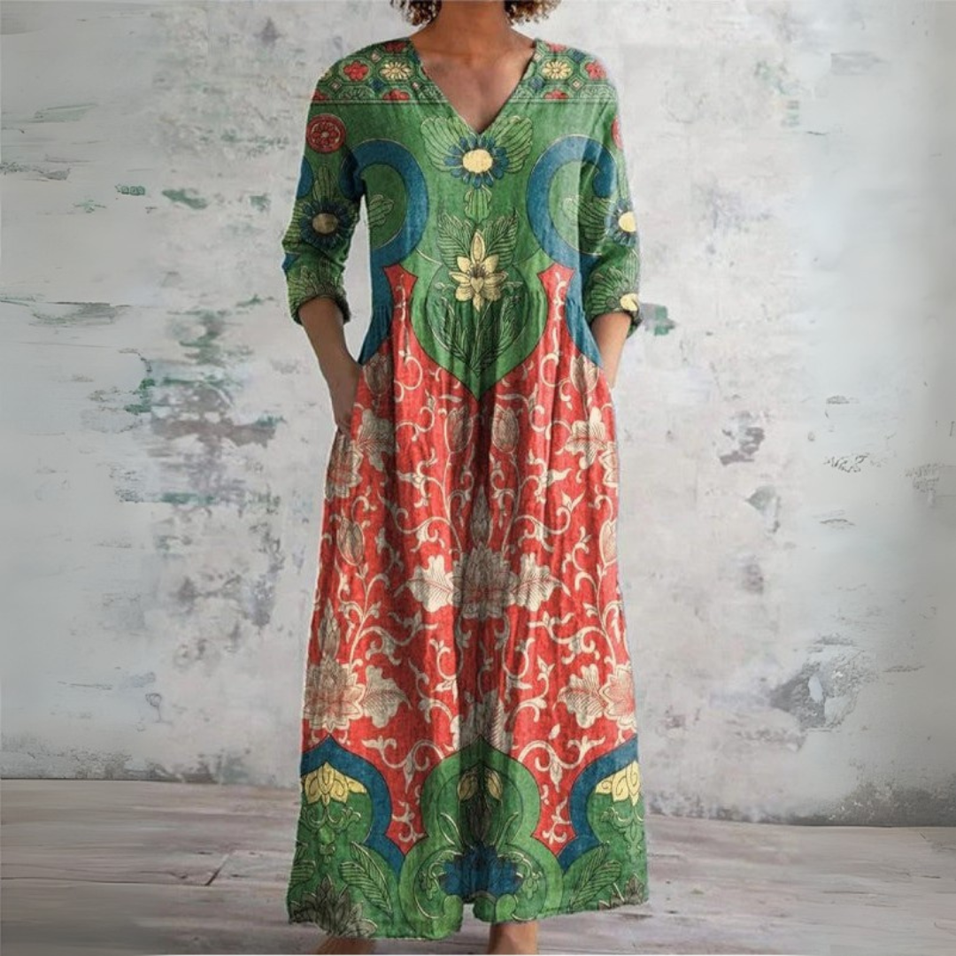 Robe Maxi Lin Floral Bohème Femme