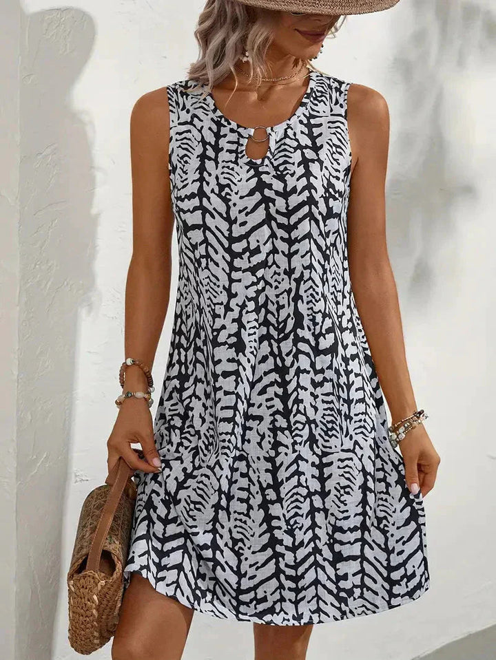 Robe Courte Femme Sans Manches à Imprimé Feuillage