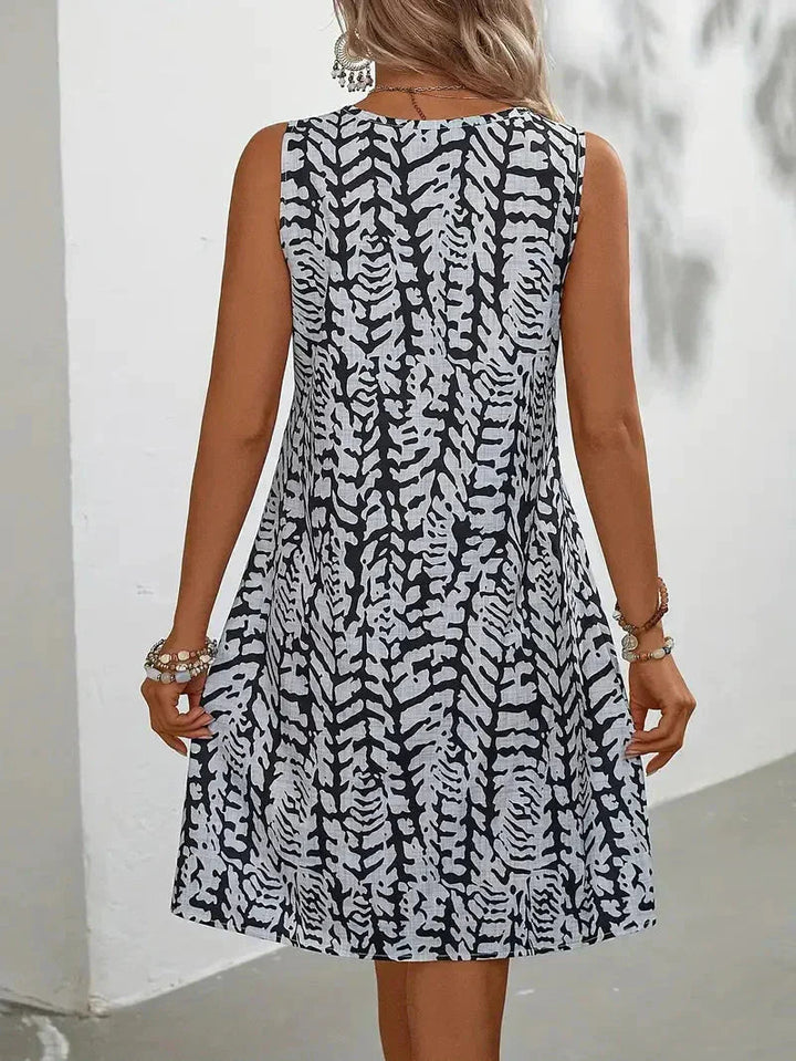 Robe Courte Femme Sans Manches à Imprimé Feuillage