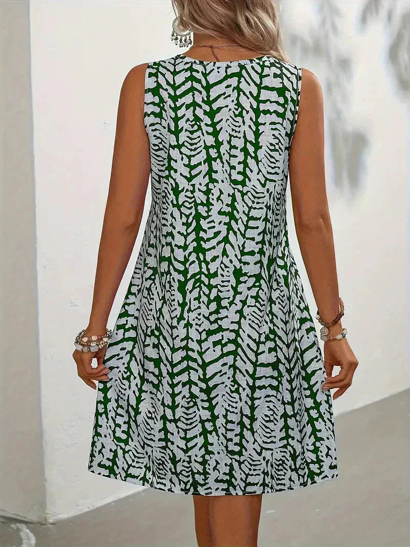 Robe Courte Femme Sans Manches à Imprimé Feuillage