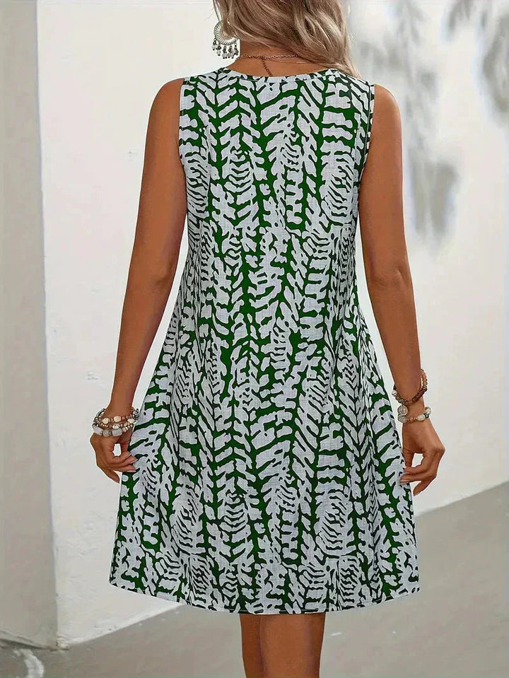 Robe Courte Femme Sans Manches à Imprimé Feuillage