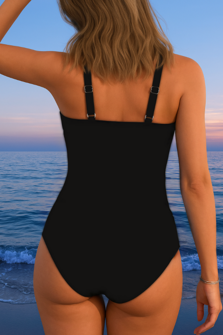 Costume da bagno intero donna modellante con stampa colorata e scollo a V incrociato