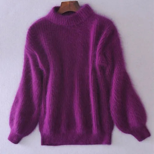Pull femme à col montant en maille moelleuse