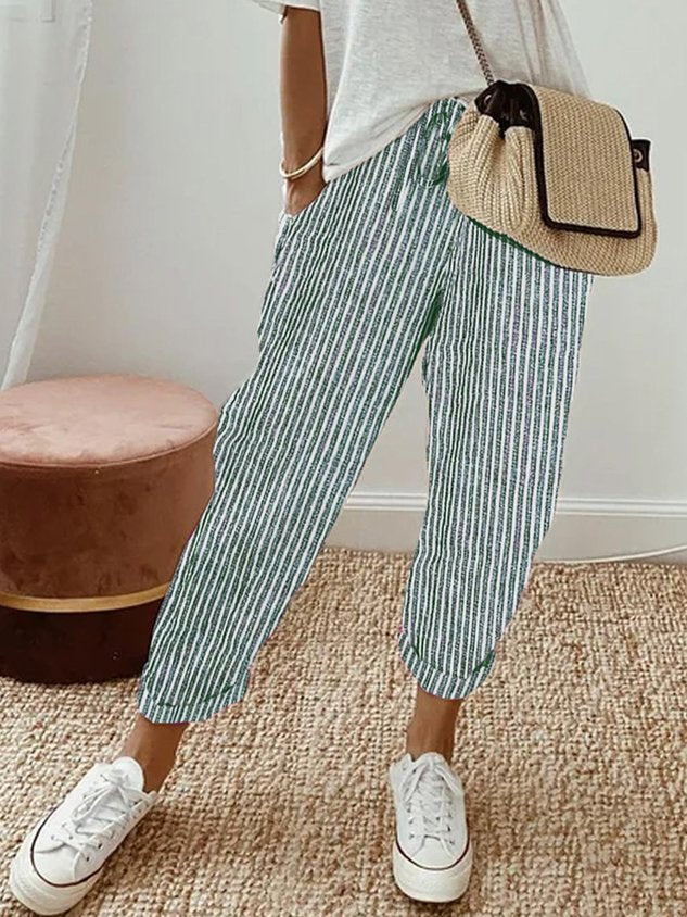 Pantaloni da donna alla caviglia con vita con coulisse