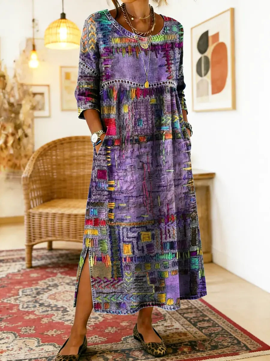 Robe imprimée patchwork ethnique femme