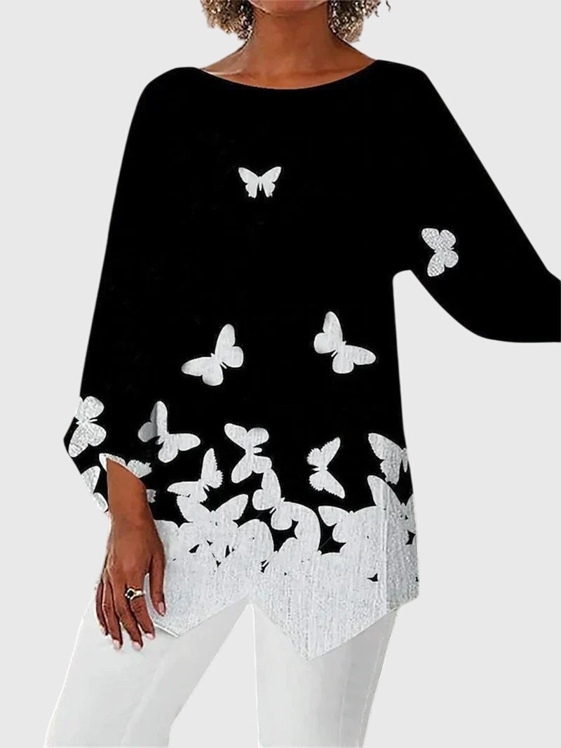 Túnica de mujer estampada y de corte asimétrico