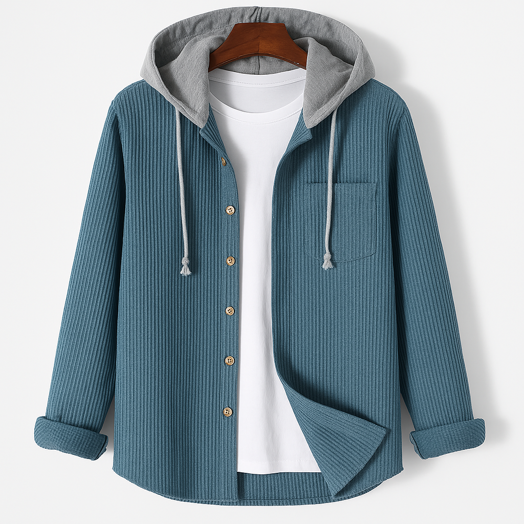 Pullover con cappuccio e bottoni in maglia a coste da donna