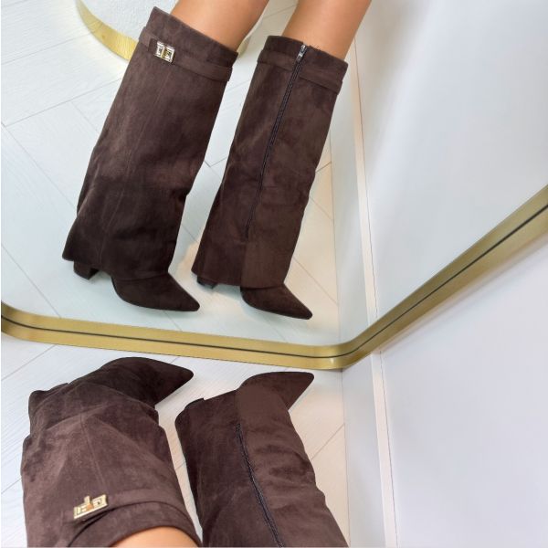 Bottes en Daim à Talon Carré et Boucle pour Femme