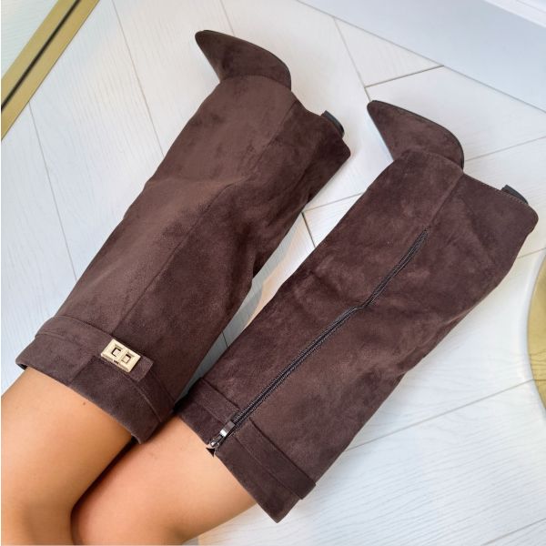 Bottes en Daim à Talon Carré et Boucle pour Femme