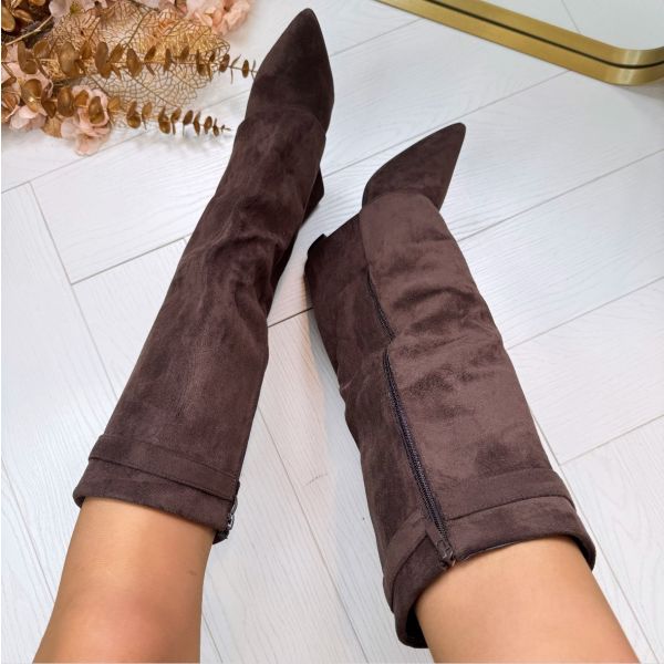 Bottes en Daim à Talon Carré et Boucle pour Femme