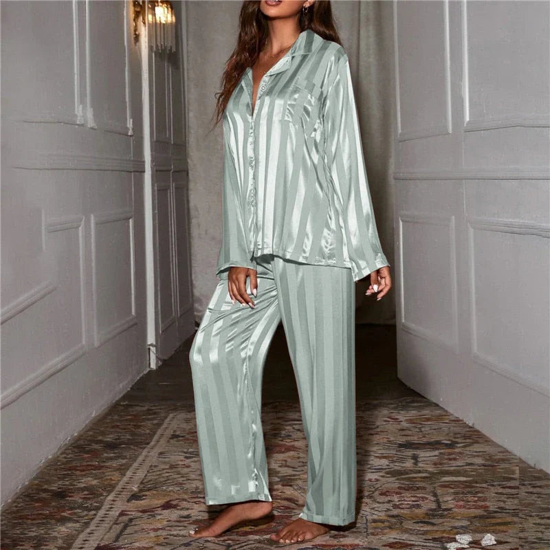 Ensemble Satiné Femme Chemise et Pantalon