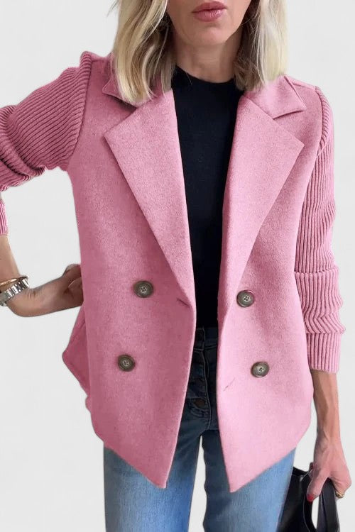 Blazer Femme Maille Croisé Élégant à Double Boutonnage