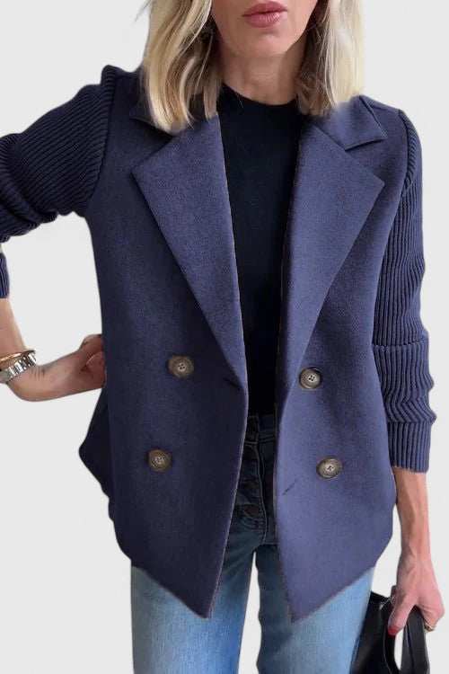 Blazer Femme Maille Croisé Élégant à Double Boutonnage