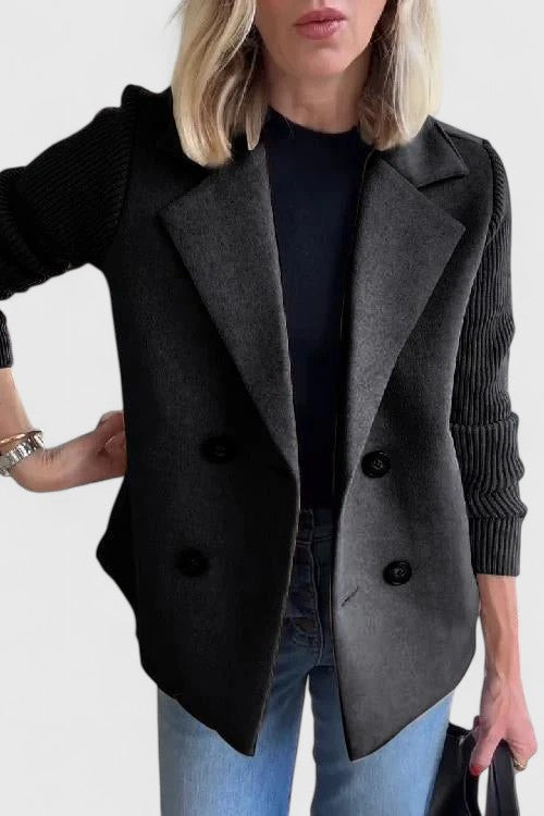 Blazer Femme Maille Croisé Élégant à Double Boutonnage