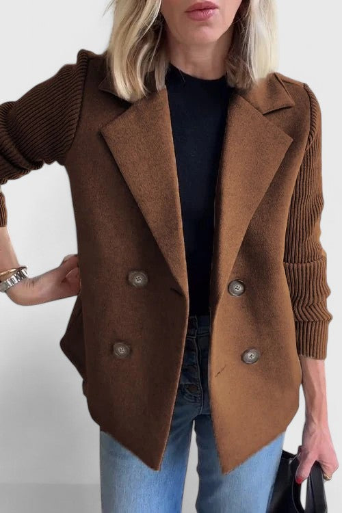 Blazer Femme Maille Croisé Élégant à Double Boutonnage