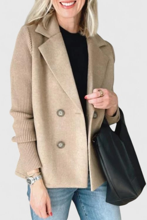Blazer Femme Maille Croisé Élégant à Double Boutonnage