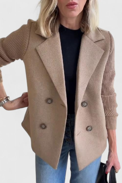 Blazer Femme Maille Croisé Élégant à Double Boutonnage