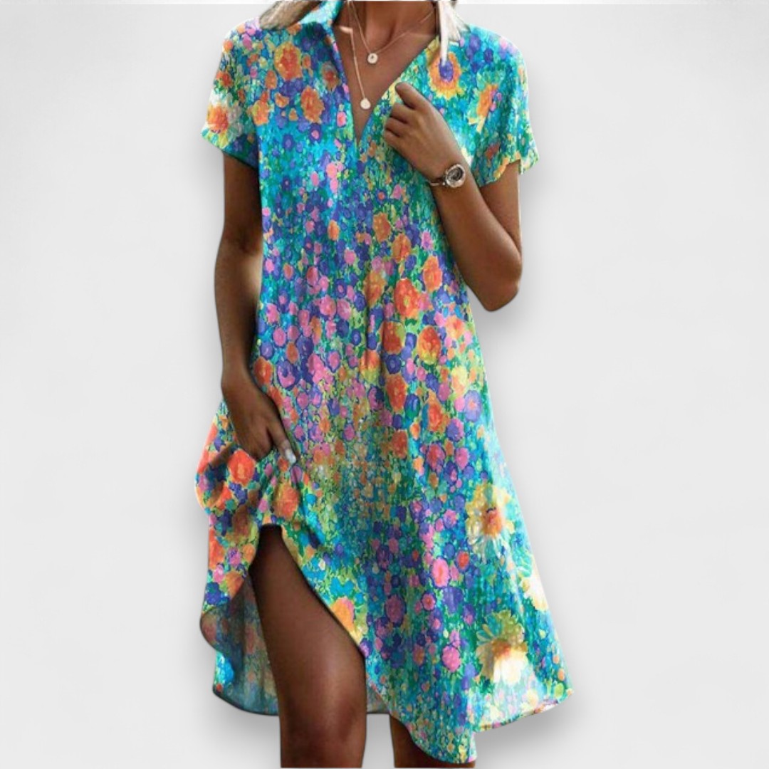 Vestito midi donna con bottoni e maniche corte