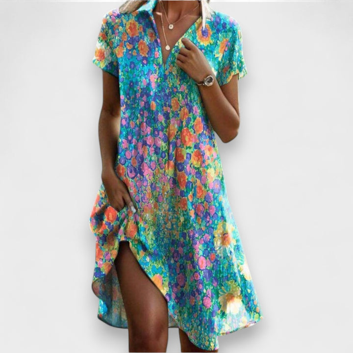 Vestito midi donna con bottoni e maniche corte