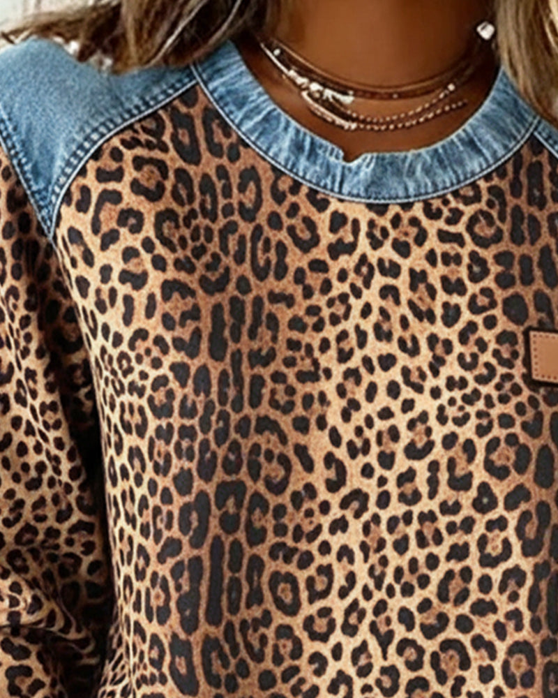 Sweatshirt Patchwork Léopard pour femme