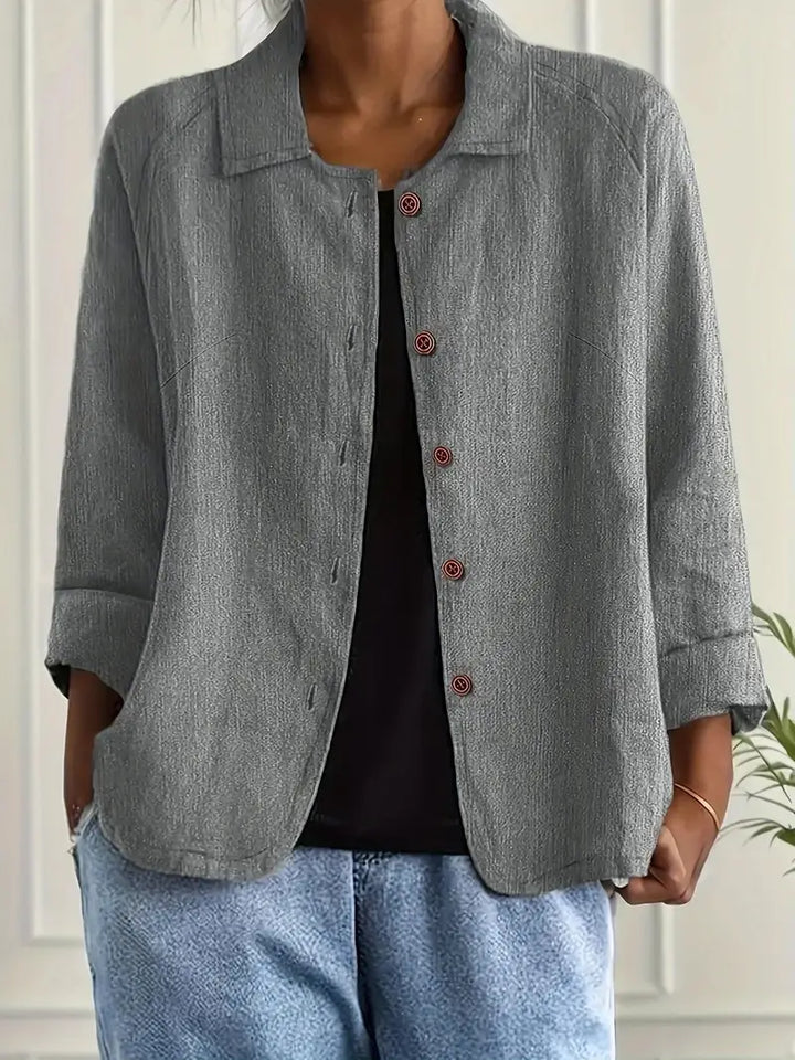 Top casual da donna con chiusura a bottoni semplice e maniche lunghe