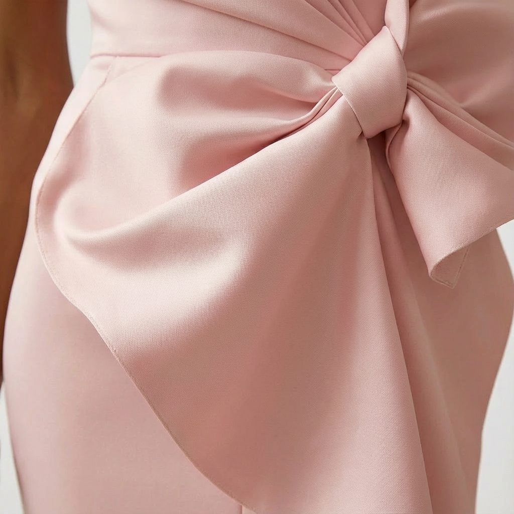 Elegantní midi dámské šaty s mašlí vpředu