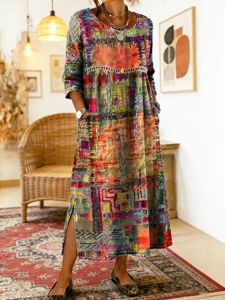 Robe imprimée patchwork ethnique femme
