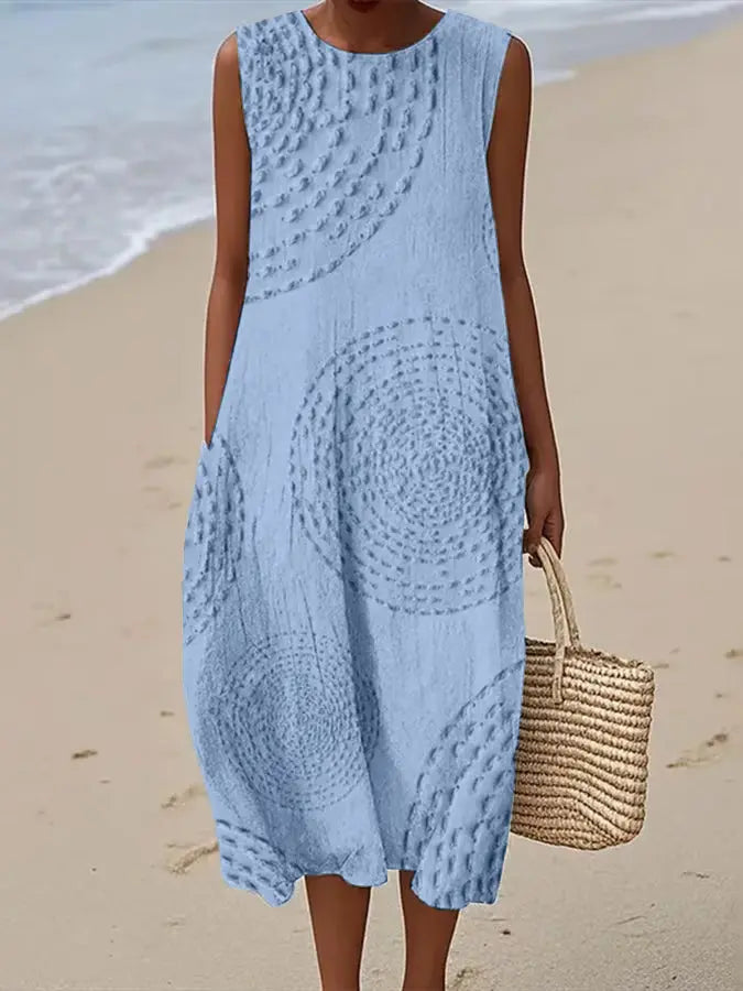 Robe midi brodée sans manches pour femme