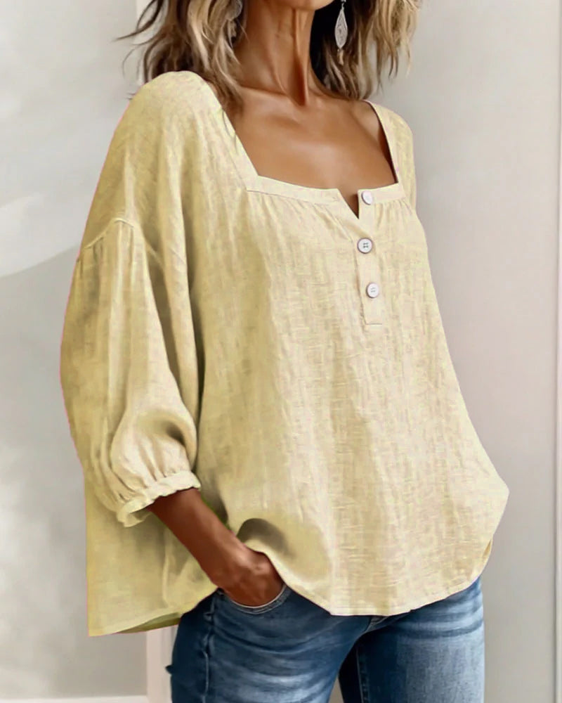 Blusa donna con scollo quadrato e maniche a sbuffo
