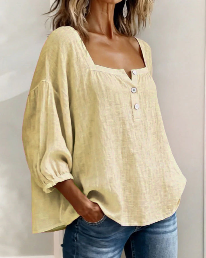 Blusa donna con scollo quadrato e maniche a sbuffo