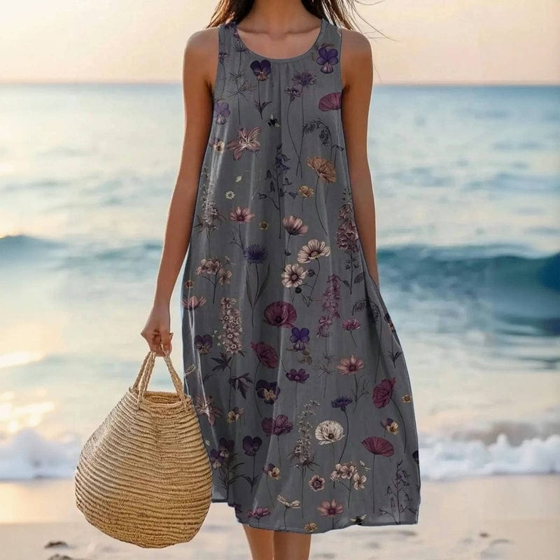 Robe Midi Femme Sans Manches à Imprimé Floral
