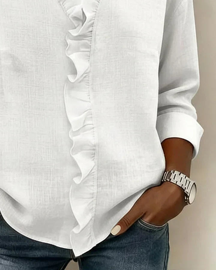 Blouse femme col V volants manches longues